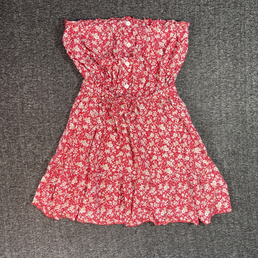 BEACHSISSI Floral Print Red Tie Waist Strapless Mini Dress Sundress Lightweight